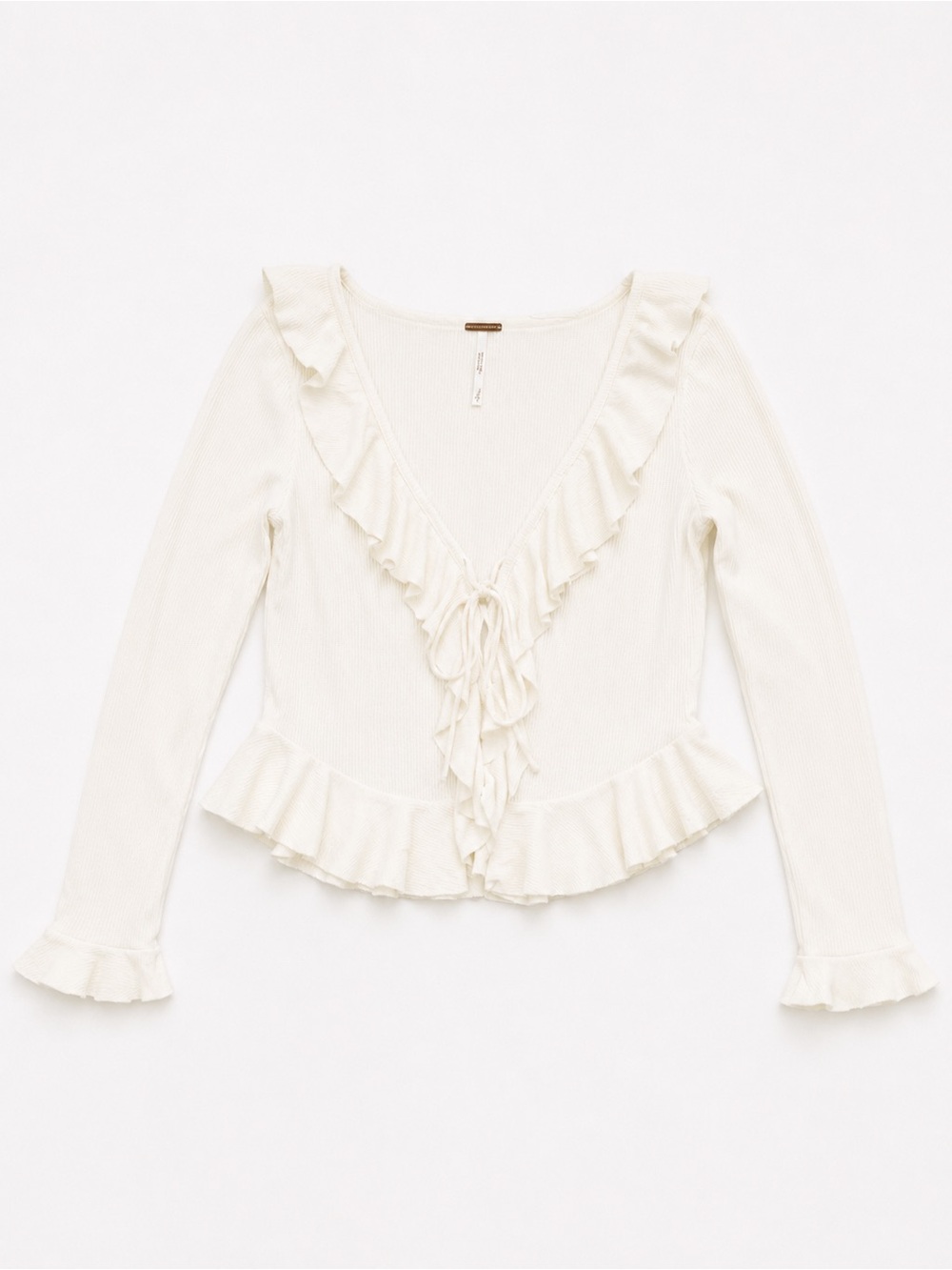 Free People Ruffle V-Neck Long Sleeve Top – Cream